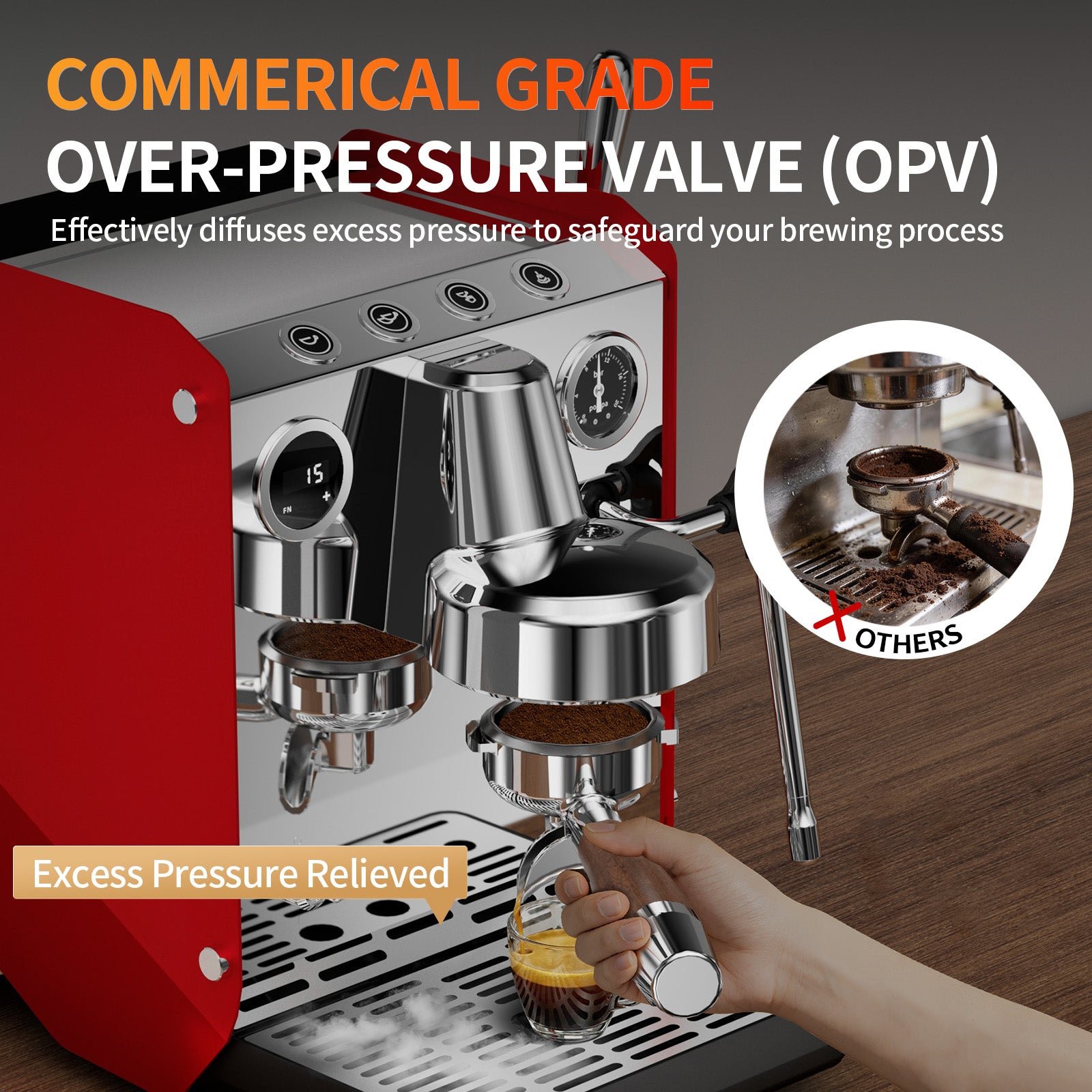 15 Bar Espresso Machine with Milk Frother 58MM Steam Wand,68oz Water Tank