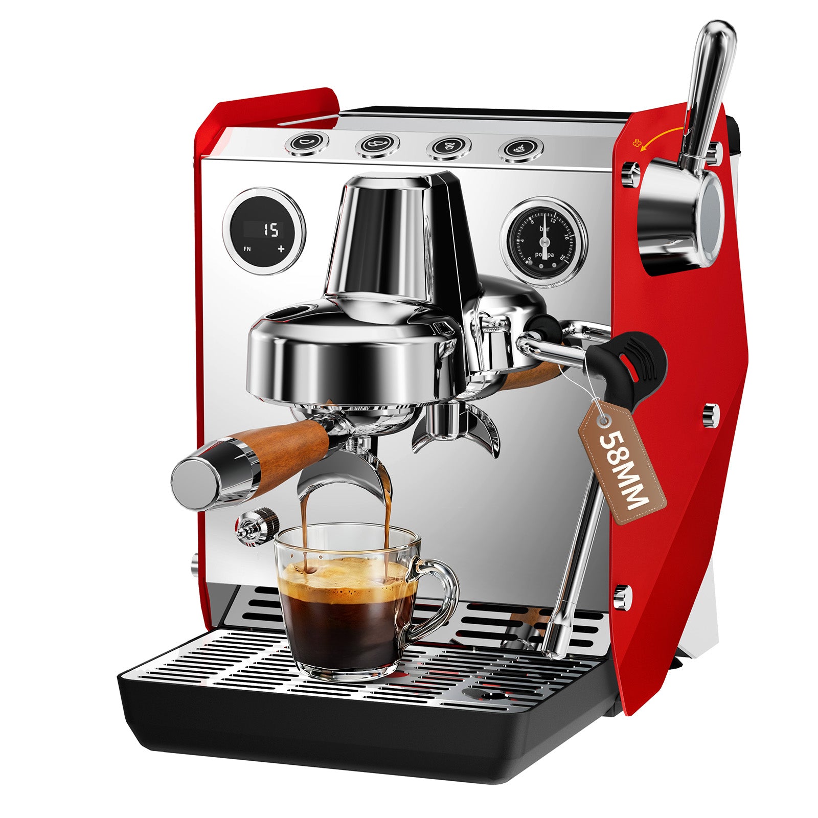 15 Bar Espresso Machine with Milk Frother 58MM Steam Wand,68oz Water Tank