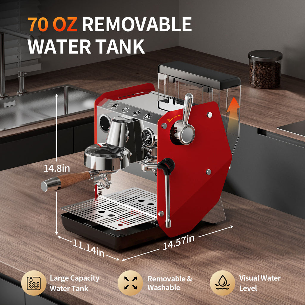 15 Bar Espresso Machine with Milk Frother 58MM Steam Wand,68oz Water Tank