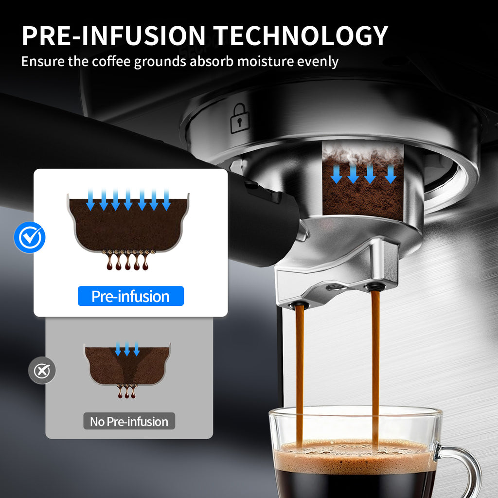 SECPOEDR 20Bar Espresso Machine with Hot & Rapid Cold Brew, Cappuccino Latte Machine with Milk Frother, 45oz Removable Water Tank, Touchscreen, Silver