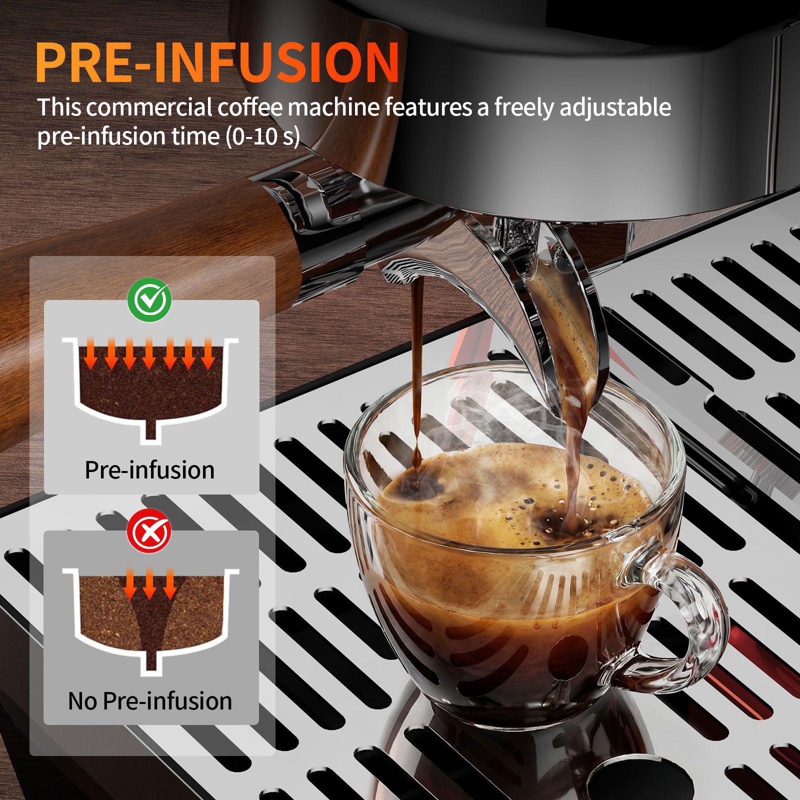 15 Bar Espresso Machine with Milk Frother 58MM Steam Wand,68oz Water Tank