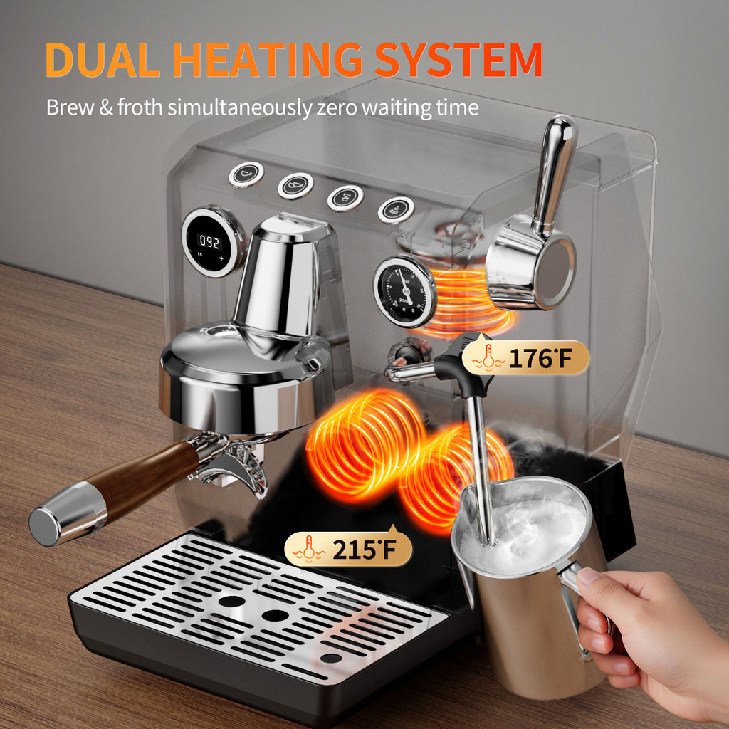 15 Bar Espresso Machine with Milk Frother 58MM Steam Wand,68oz Water Tank