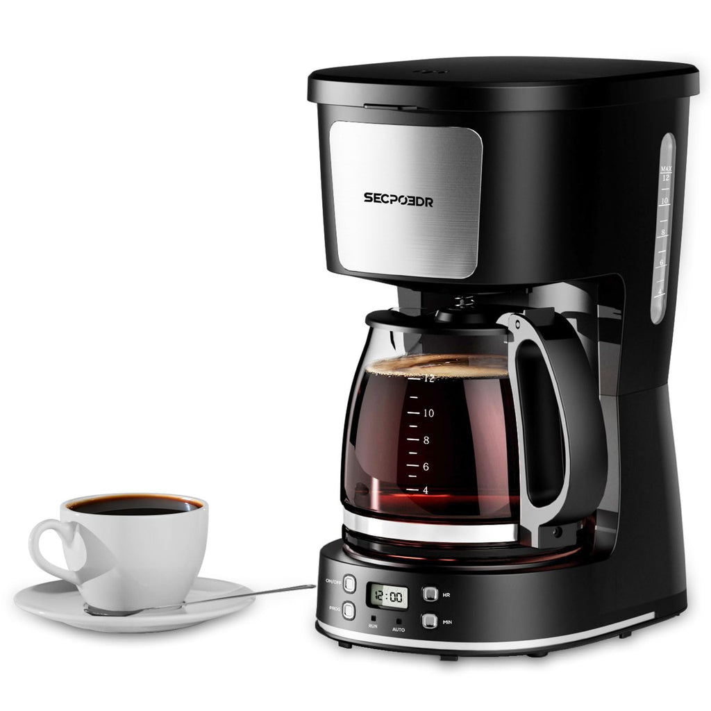 12-Cup Drip Coffee Maker with Reusable Filter,Programmable Clock,Auto Brew