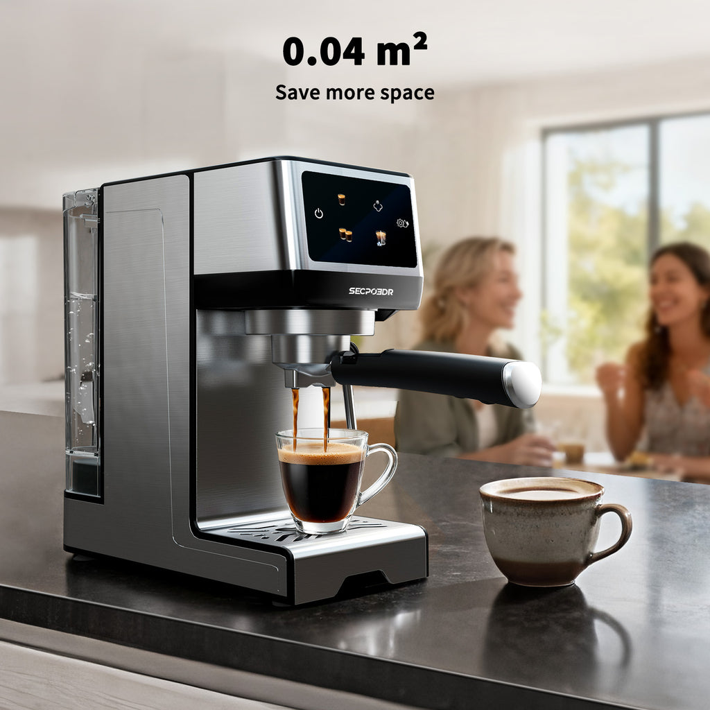 SECPOEDR 20Bar Espresso Machine with Hot & Rapid Cold Brew, Cappuccino Latte Machine with Milk Frother, 45oz Removable Water Tank, Touchscreen, Silver
