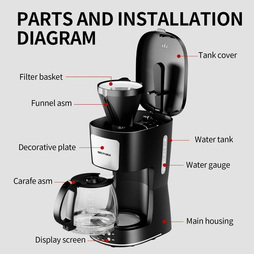 12-Cup Drip Coffee Maker with Reusable Filter,Programmable Clock,Auto Brew