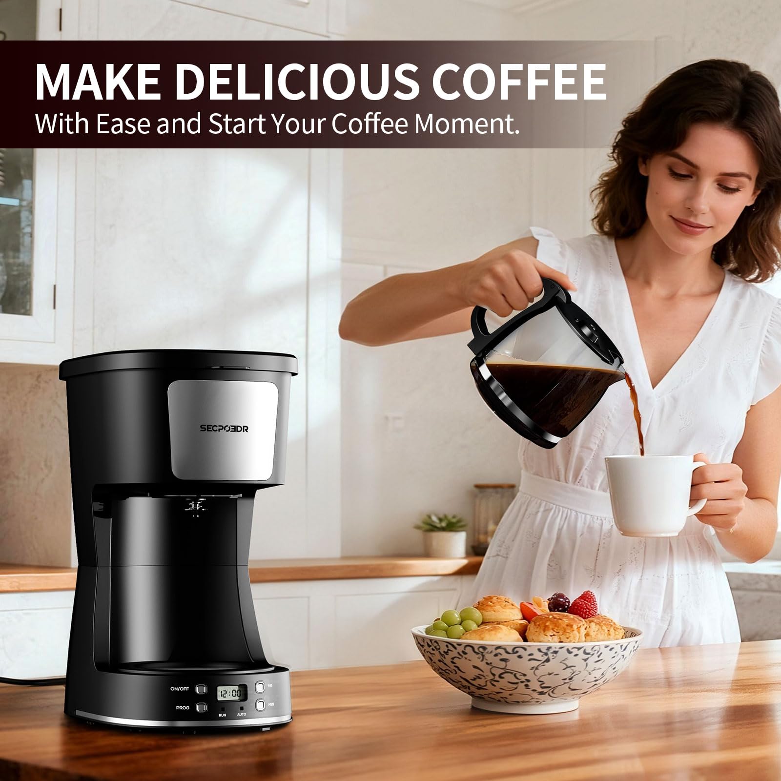 12-Cup Drip Coffee Maker with Reusable Filter,Programmable Clock,Auto Brew