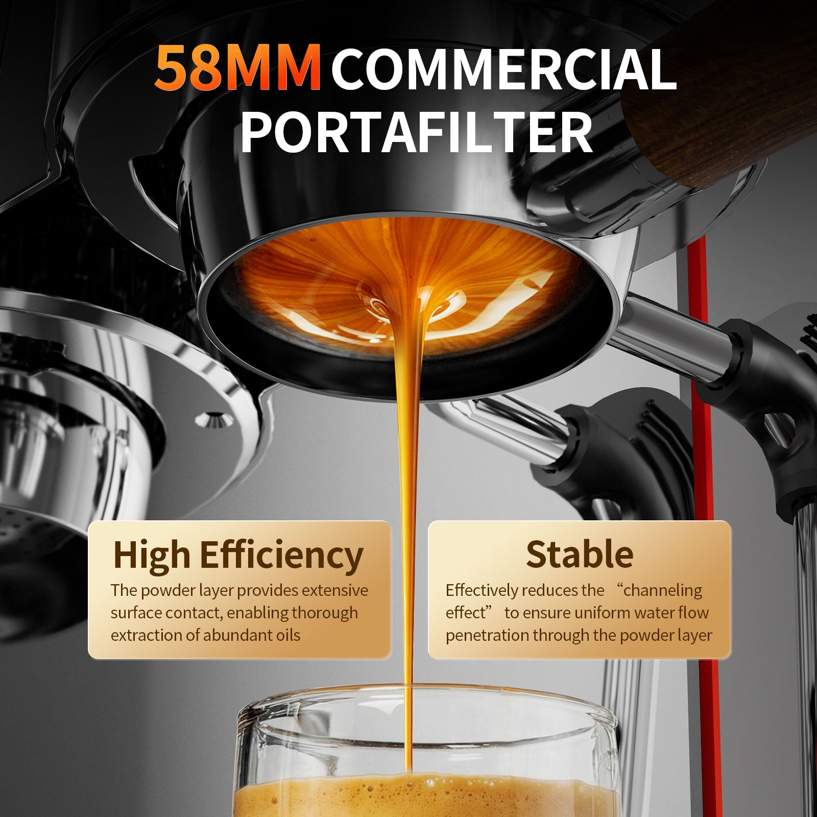 15 Bar Espresso Machine with Milk Frother 58MM Steam Wand,68oz Water Tank