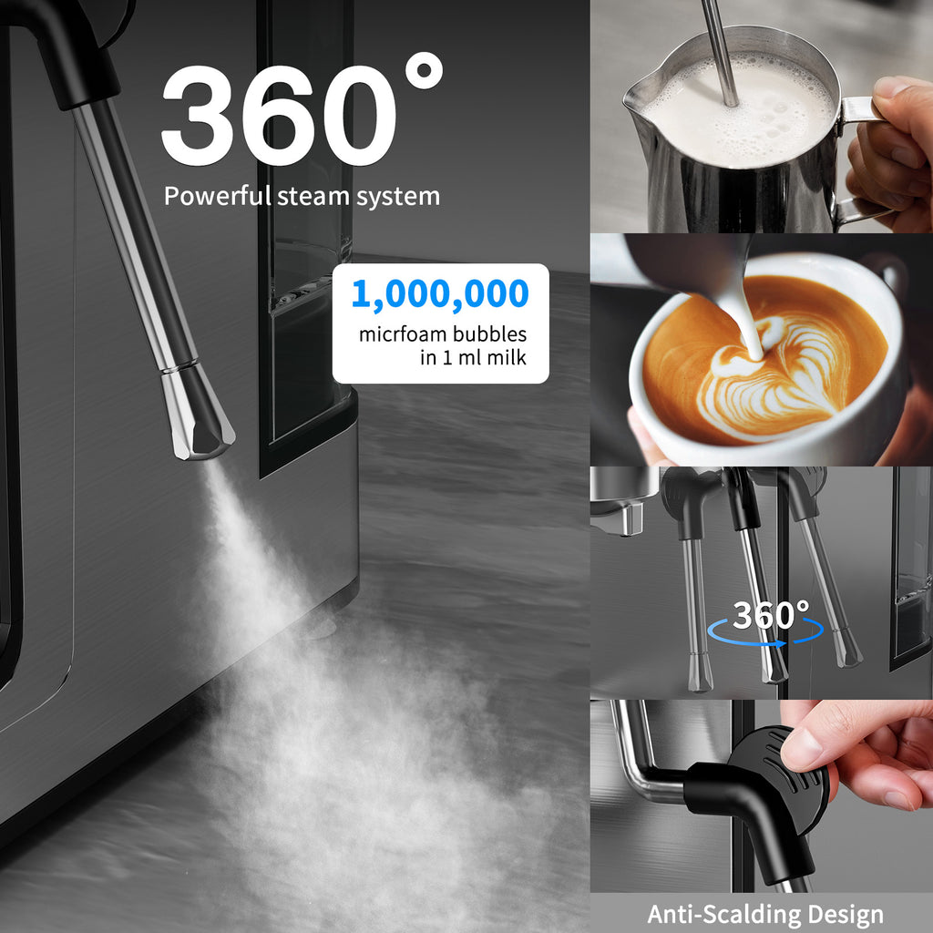 SECPOEDR 20Bar Espresso Machine with Hot & Rapid Cold Brew, Cappuccino Latte Machine with Milk Frother, 45oz Removable Water Tank, Touchscreen, Silver