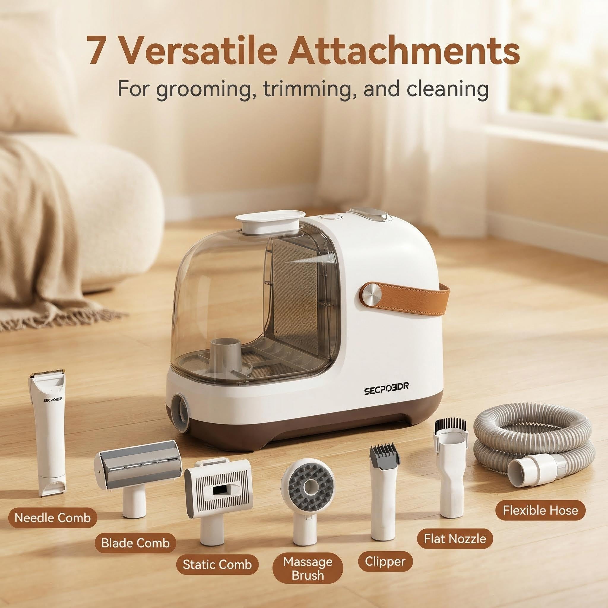 SECPOEDR Dog Grooming Vacuum Kit,12000Pa Strong Pet Vacuum for Shedding, Quiet, 1.8L Large Capacity