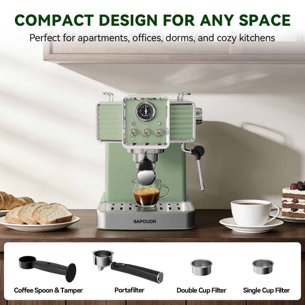 20Bar Semi Automatic Retro Espresso Machine with Milk Frother PID Temperature Control & Visible Pressure Gauge,50 oz Water Tank