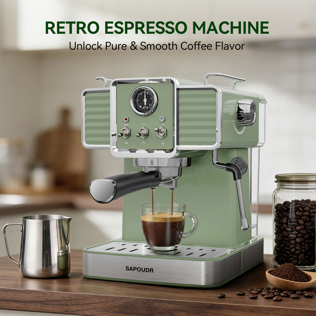 20Bar Semi Automatic Retro Espresso Machine with Milk Frother PID Temperature Control & Visible Pressure Gauge,50 oz Water Tank