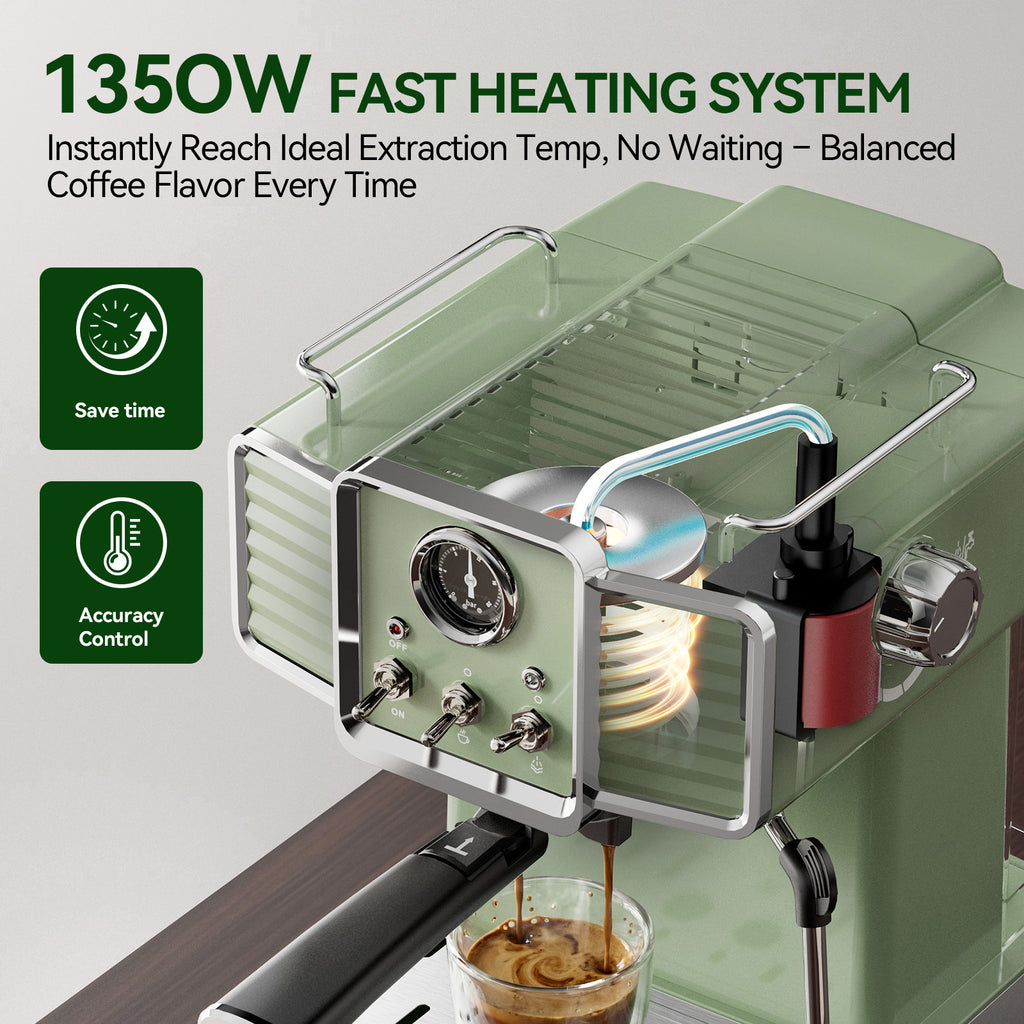 20Bar Semi Automatic Retro Espresso Machine with Milk Frother PID Temperature Control & Visible Pressure Gauge,50 oz Water Tank