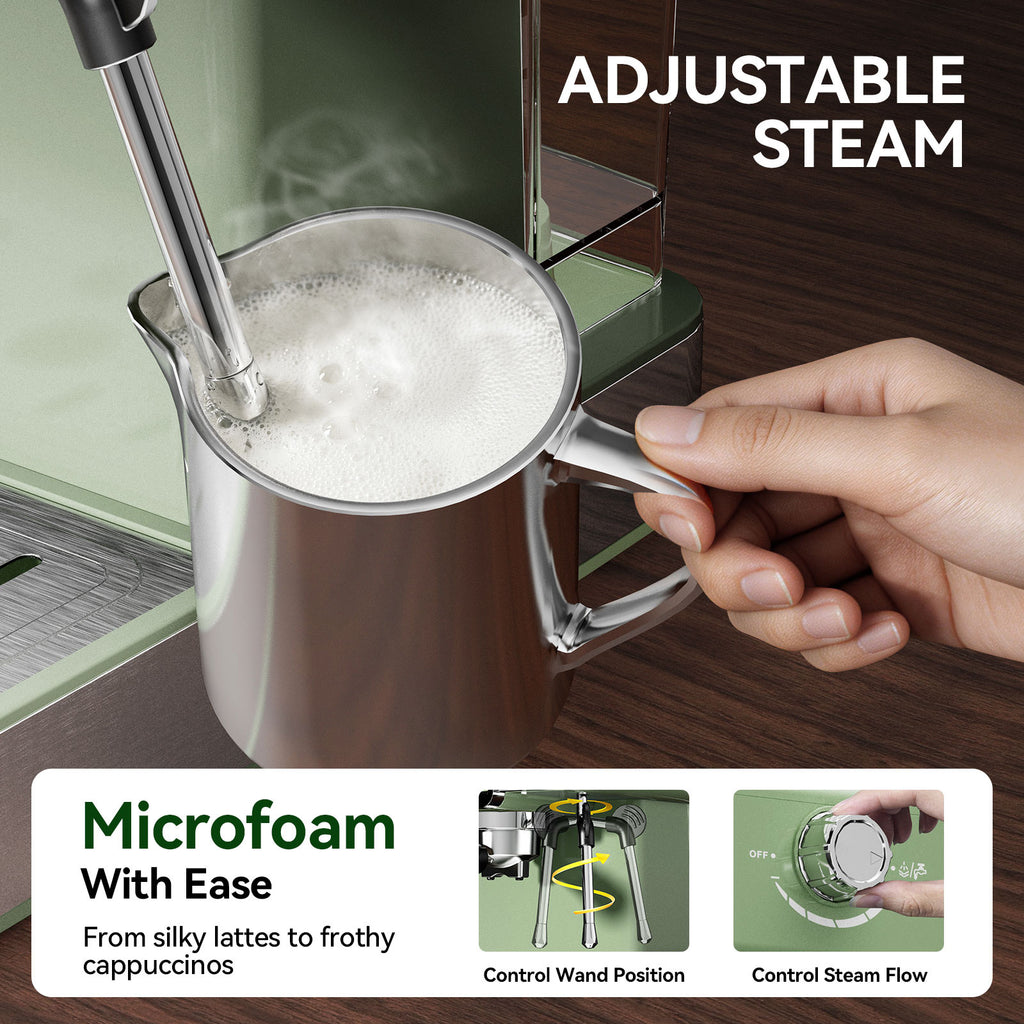 20Bar Semi Automatic Retro Espresso Machine with Milk Frother PID Temperature Control & Visible Pressure Gauge,50 oz Water Tank