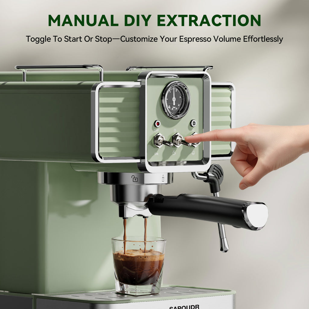 20Bar Semi Automatic Retro Espresso Machine with Milk Frother PID Temperature Control & Visible Pressure Gauge,50 oz Water Tank