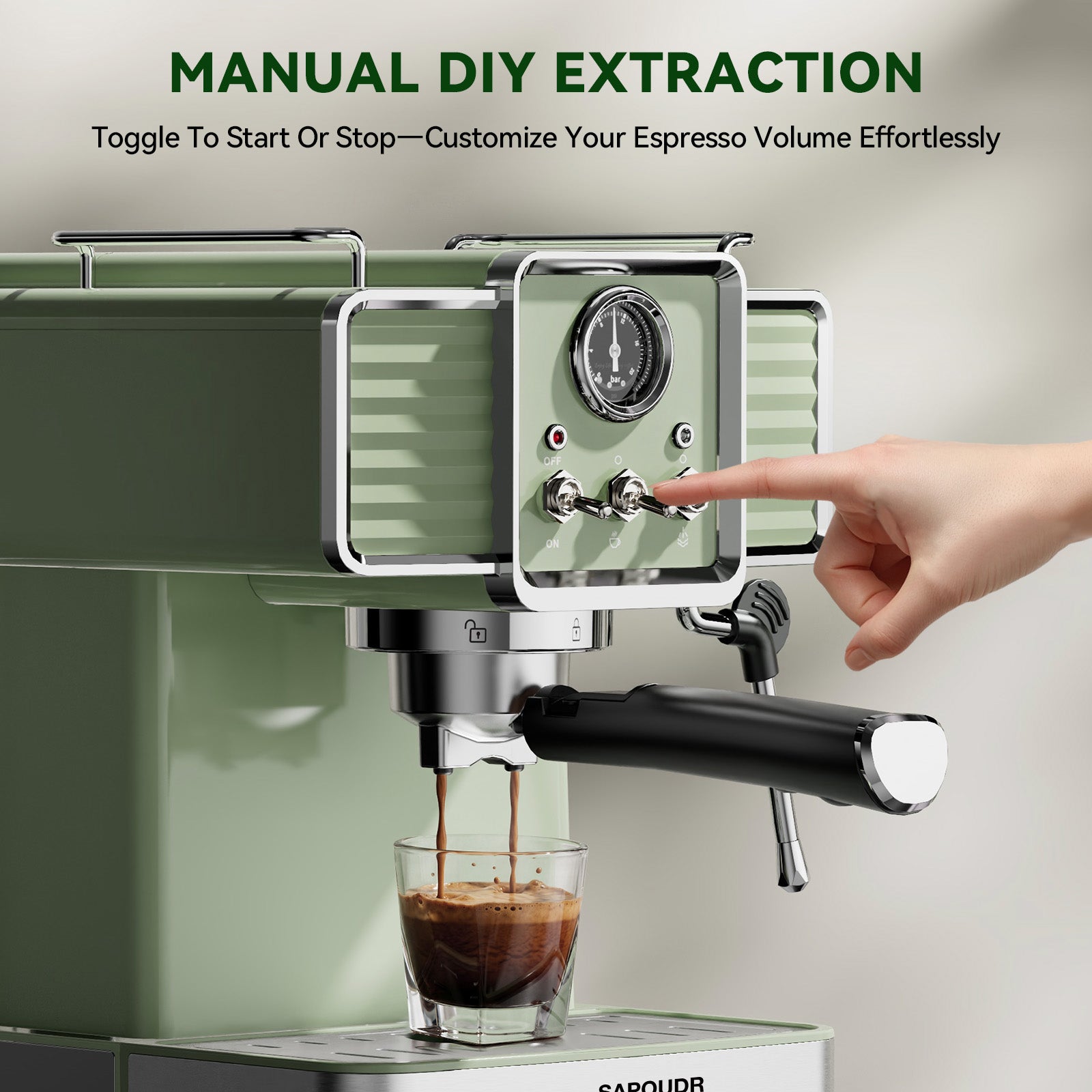 20Bar Semi Automatic Retro Espresso Machine with Milk Frother PID Temperature Control & Visible Pressure Gauge,50 oz Water Tank