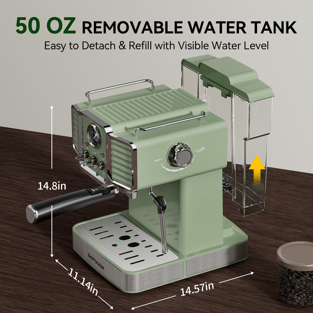 20Bar Semi Automatic Retro Espresso Machine with Milk Frother PID Temperature Control & Visible Pressure Gauge,50 oz Water Tank